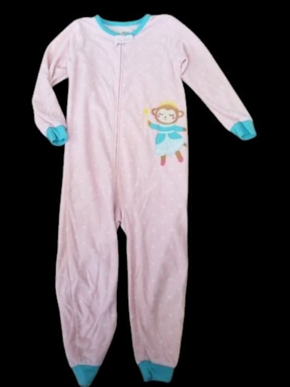 CARTER'S Pink Heart Print Monkey Princess Fleece Blanket Sleeper Girls 4T